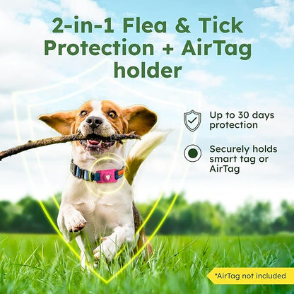 BugMD Paw Guardian Flea & Tick Pendant (2-Pack) with AirTag Holder – Plant-Based Flea & Tick Prevention for Dogs – Pet Collar Tag & GPS Tracker Holder for Dogs – Pink