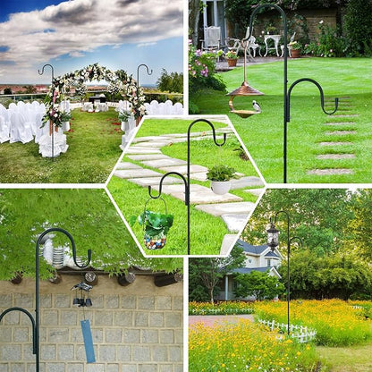 MIPON 78 Inch Double Shepherds Hooks for Outdoor Bird Feeder,Hanging Plants,Solar Light,Adjustable 78/62/46/30 Inch,3/4 Inch Width Garden Shepards Hook