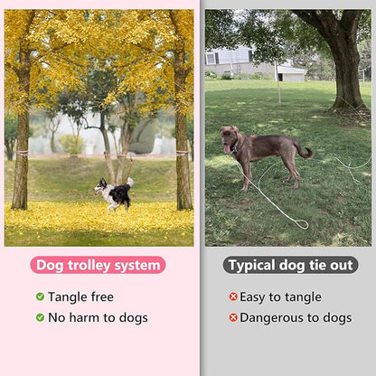Tresbro Camping Leash, 50ft-100ft Dog Trolley System for Dogs up to 300lbs, Portable Dog Runner Lead for Yard and Park, Outside, Reflective Tie Out Cable for Camping and Courtyard
