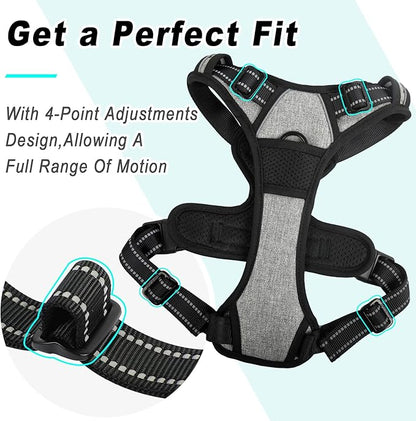 BARKBAY No Pull Dog Harness Large Step in Reflective Dog Harness with Front Clip and Easy Control Handle for Walking Training Running(Flint Gray,L)