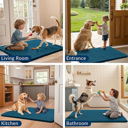 Smiry Dog Door Mat for Muddy Paws 59x35, Absorbs Moisture and Dirt Doormat, Non-Slip Washable Quick Dry Chenille Front Door Mat Indoor Entrance, Entryway Carpet for Inside Floor, Atlantic Blue
