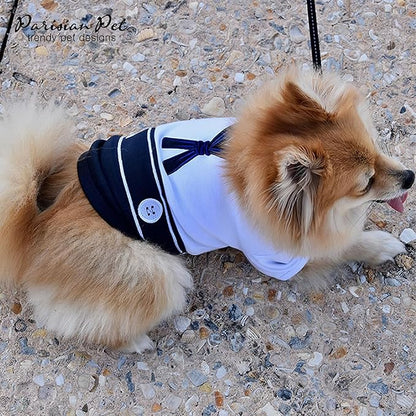 Parisian Pet Dog Shirt - Embroidered Sailor Dog Costume - 100% Cotton & Polyester Pet Costume - Sleeved Dog Clothes - Blue and White Dog Costumes for Small Dogs - Dog Shirts - S