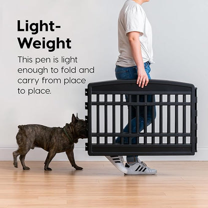 IRIS USA 24" 8-Panel Puppy Playpen, 83.5 x 83.5 x 23.63, Dog Playpen, Dog Play Pen Indoors, Pet Fence, Small Pets, Black