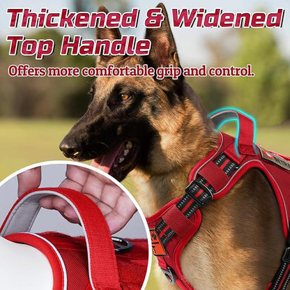 rabbitgoo Tactical Dog Harness for Large Dogs, No Pull Military Service Vest with Handle & Molle, Easy Control for Training Walking, Adjustable Reflective Straps, Red, XL