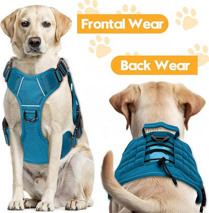 Heavy-Duty Tactical Dog Harness for Large Dogs, No Pull Adjustable Reflective Pet Vest with Molle System, K9 Military-Grade Control for Service Training, Outdoor & 10+ Breeds, Blue, XX-Large