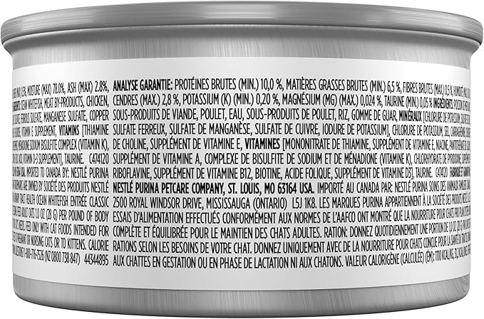 Purina Pro Plan Urinary Tract Cat Food Wet Pate, Urinary Tract Health Ocean Whitefish Entree - (Pack of 24) 3 oz. Pull-Top Cans
