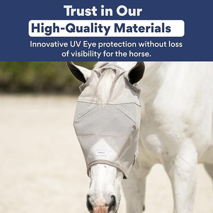 Horse Fly Mask Without Ears | 95% UV Eye Protection | Built-in Visor | Breathable, Lightweight Mask | Adjustable Fit for Horses Medium/Large Size