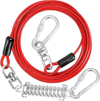 Jenico Dog Tie Out Cable, 10-150FT Runner Cable with Swivel Hook and Shock Spring, Yard and Camping Dog Leash Tether for Small to Medium Pets Up to 500 LBS