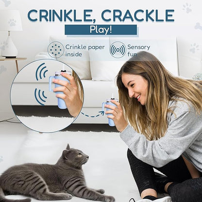 Kitty Cup Tumbler Cat Toy – Funny Cat Birthday Gifts with Catnip & Crinkle Paper, Cute Girl Kitten Toys (Chambray Blue)