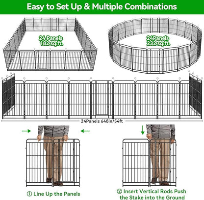 Dog Playpen Outdoor 24 Piece Panels Heavy Duty Dog Fence 32" Height with Thick Pipe Anti-Rust with Doors Portable for RV Camping Yard, Total 54FT, 227 Sq.ft, Snowy Black