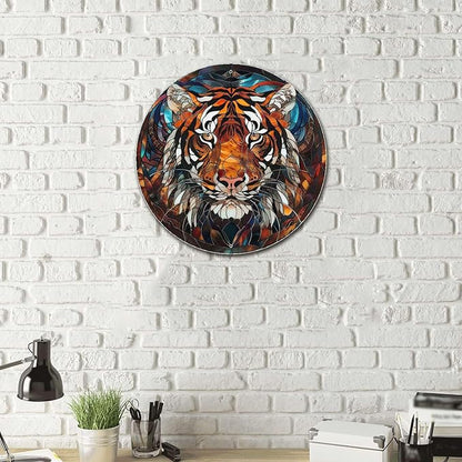 Lygond Metal Sign Tin Sign Circular Stained Glass Tigle Tin Signs Gardening for Yard 12×12 Inches