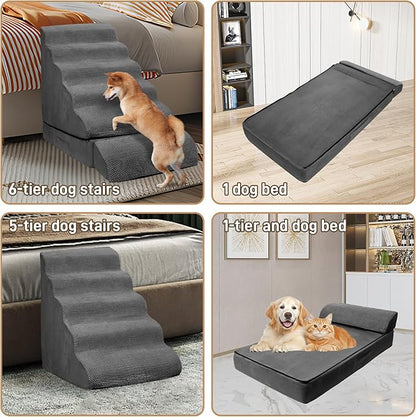 Soft Dog Stairs & Steps for High Beds 24-28 Inches Tall for Small Dogs, LitaiL Pet Stairs/Steps for Beds 28 Inches High, Non-Slip Dog Ramps for Older Cats