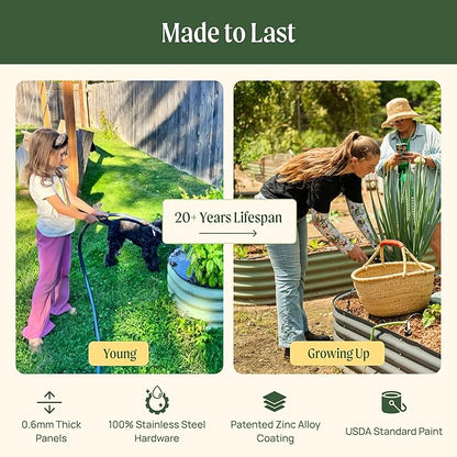 Vego garden Raised Garden Bed Kits, 17" Tall 6 in 1 Modular Metal Raised Planter Bed for Vegetables Flowers Patio Ground Planter Box-Olive Green