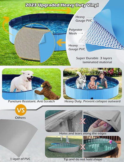 Jasonwell Foldable Dog Pet Bath Pool Collapsible Dog Pet Pool Bathing Tub Kiddie Pool Doggie Wading Pool for Puppy Small Medium Large Dogs Cats and Kids 32" Blue
