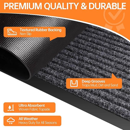 Front Door Mat, 10' x 3' Commercial Floor Mat, Heavy Duty Welcome Mat, Rubber Backing Non Slip Doormat for Entryway