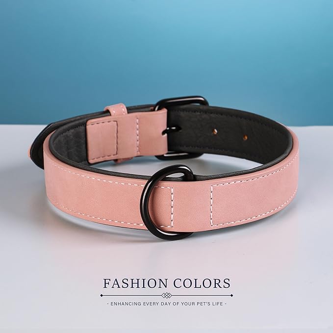 Didog Soft Padded PU Leather Dog Collar, Breathable and Adjustable Pink Dog Collar for Large Dogs, Comfortable for Daily Walk Pink, XL Fit Neck 17-21"(44-71 lbs)