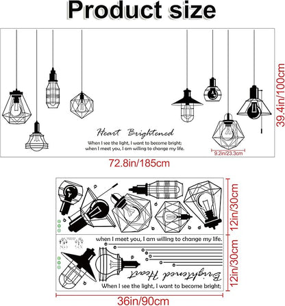 Removable 8pcs Hanging Black Vinyl Chandeliers Wall Sticker Quotes Heart Brightened Wall Decal DIY Peel and Stick Decor for Kids Boys and Girls Bedroom Living Room Studyroom Playroom Classroom