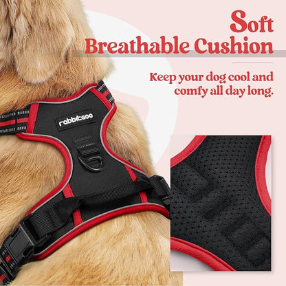 rabbitgoo Dog Harness No Pull with 2 Leash Clips, Adjustable Soft Padded, Reflective Oxford No Choke Pet Vest with Easy Control Handle for Small Dogs, Black & Red, S