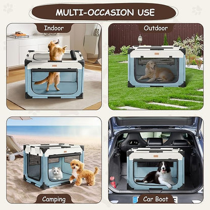 Dog Crate - Soft Pet Kennel for Dogs/Cats, 3-Door Breathable Travel Cage with Mesh Window, Portable Dog Kennel for Indoor & Outdoor, Blue-XL
