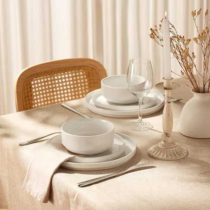 Ceramic Dinnerware Set, 12-Piece Service for 4, Soup Bowls (31.5 oz), Salad Plates (7.5"), Dinner Plates (10.5"), Round, Microwave and Dishwasher Safe, White, Cambridge Classics