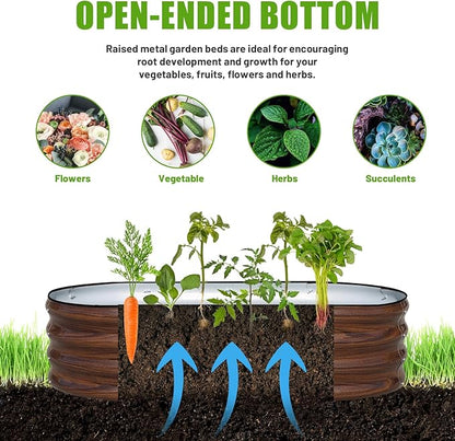 SnugNiture Galvanized Raised Garden Bed Outdoor, 2 Pcs 4x2x1ft Oval Metal Planter Box for Planting Plants Vegetables, Brown