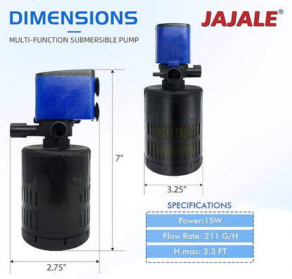 Water Pump 210 GPH 3-in-1 Submersible Internal Filter Aquarium Powerhead Water Pump Ultra Quiet for Aquarium,Fish Tank-3 Pack