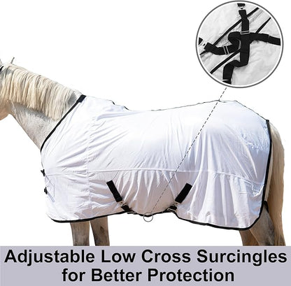 Horse Fly Sheet Equine Summer Sheets, Comfy Mesh Bug and Mosquito Protection Standard Neck - White 75"