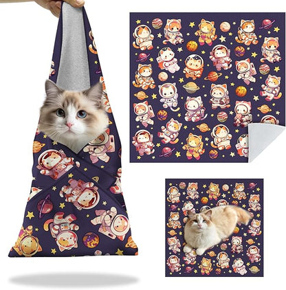 27.6" Cat Grooming Wrap, Self Adhesive Cat Wrap for Cutting Nails, Anti-Escape Calming Cat Swaddle Wrap for Medicine Ear Cleaning, Anti-Scratch Cats Burrito Restraint Blanket, Practical Pet Tool