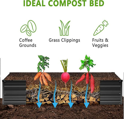 MGNO 2pcs 8x4x1FT Galvanized Raised Garden Bed-Outdoor Planter Box for Vegetables-Metal Garden Bed,Rectangle Planting Box for Herb,Flower,Black