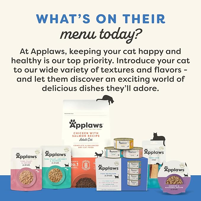 Applaws Natural Wet Cat Food in Broth, Limited Ingredient Canned Wet Cat Food, No Additives, Made with Natural Ingredients, Fish Selection in Broth (36 x 2.47oz Cans)