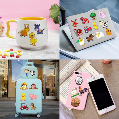 72 PCS Farm Barnyard Animal Pre-Cut Temporary Tattoos Sticker Birthday Decorations Party Supplies Favors Gift Boy Girl Farmhouse Cow Chicken Tattoo School Reward Themed (Normal)