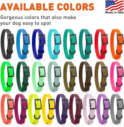 Dogline Biothane Waterproof Dog Collar Strong Coated Nylon Webbing with Black Hardware Odor- Proof for Easy Care Easy to Clean High Performance Fits Small Medium or Large Dogs, Hunter Orange