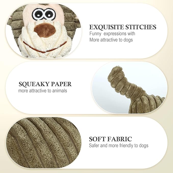 Plush Monkey Squeaky Dog Toy – Stuffed Animal for Small, Medium & Large Dogs
