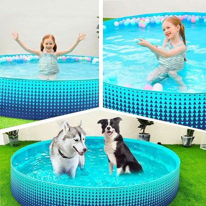 Jasonwell Foldable Dog Kiddie Pool - Hard Plastic Kids Paddling Pool Toddler Baby Swimming Pools for Backyard Collapsible Whelping Box Pet Doggie Cats Wading Pools Bathtub for Puppy Large Dogs 87In