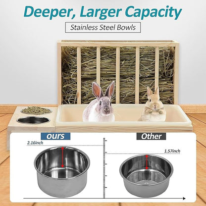 MOBYKE 3 in 1 Rabbit Hay Feeder with Litter Box, Wood, Mess Proof, for Guinea Pig, Chinchillas, Hamster, Dwarf Rabbit