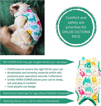 Cat Recovery Suit Surgical Onesie for Post Surgery/Neuter/Spay. Protection for Wounds and Skin infections for Male/Female Cats. Comfortable, Safe, (no Loose Cords) Cone Alternative. (Small)