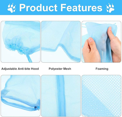 Patelai 5 Pcs Cat Bathing Bag Set Cat Grooming Bag Adjustable Pet Shower Net Muzzles Nail Clipper Tick Remover Tool Massage Brush(Blue)