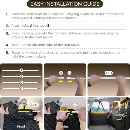 Back Seat Extender for Dogs, PVC Rods Support and Hard Bottom Car Seat Cover for Dogs, Heavy Duty Dog Car Seat Cover for Back Seat, Dog Hammock for Car, Waterproof Pet Bed For Car, SUV, Truck