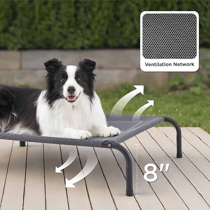 Bedsure Outdoor Elevated Dog Bed Large Sized Dog, Portable Indoor & Outdoor Cooling Raised Cot Pet Hammock Bed with Skid-Resistant Feet, Frame with Breathable Mesh, Green, 49 inches