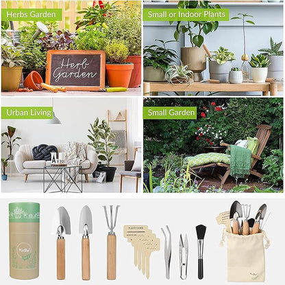 Indoor Garden Tools for Gardening - KiiZYS 12-Piece Small Garden Tools Set - Indoor Gardening Gifts for Women - Mini Hand Tools House Plant Tool