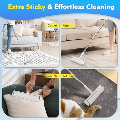 9.49'' Large Lint Rollers for Carpet and Floor, Extra Sticky Giant Rollers with 50'' Long Handle for Carpets, Couch, Floor, Clothing, and Pet Hair Cleaning(1 Pack Floor Roller)