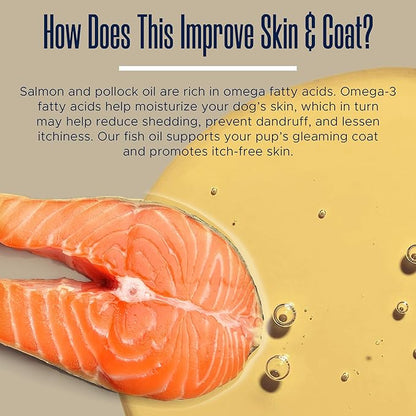 Wild Alaskan Salmon Oil for Dogs with Pollock - 8 oz of Pollock and Salmon Oil, Omega 3, EPA, and DHA - Dogs Skin and Coat Supplement - Made in USA