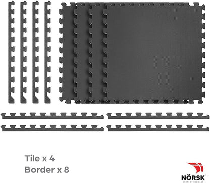 Norsk Multi-Purpose Reversible Floor Mats - EVA Interlocking Foam Tiles (Gray/Black 24 Tiles - 96 sq. Ft. 1/2" Thick)