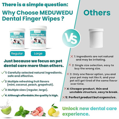 Dental Care Finger Wipes 120 Counts,Teeth Cleaning Finger Wipes for Dogs & Cats,Reduces Plaque & Supports Oral Freshness, Small Animal Stain Removers, Coconut Scent