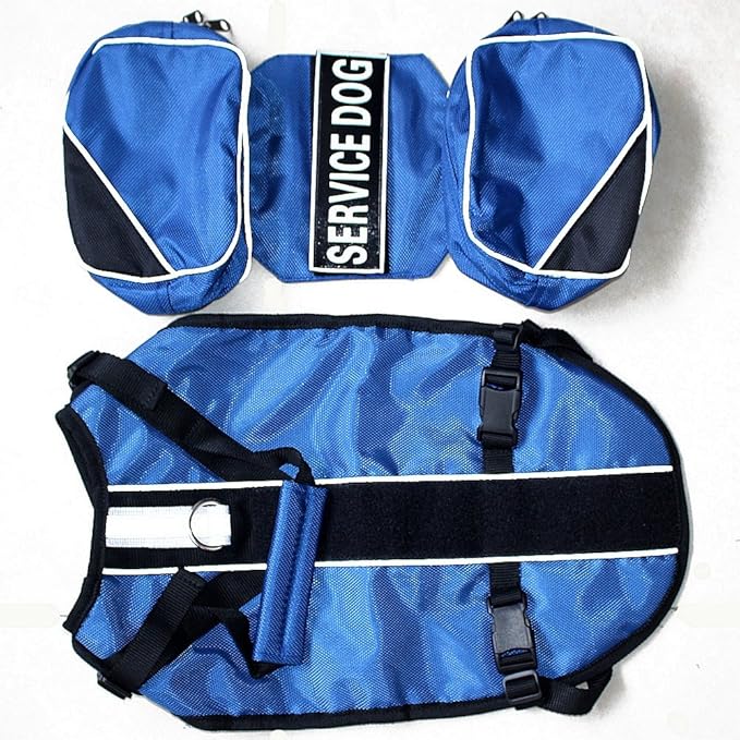 Serijoars Dog Vest Harnesses with Saddlebag Backpack for Camping & Travel - Reflective Hound Hiking Backpack Saddle Bag - Lightweight Vest Harness for Medium & Large Dogs (Blue, S)