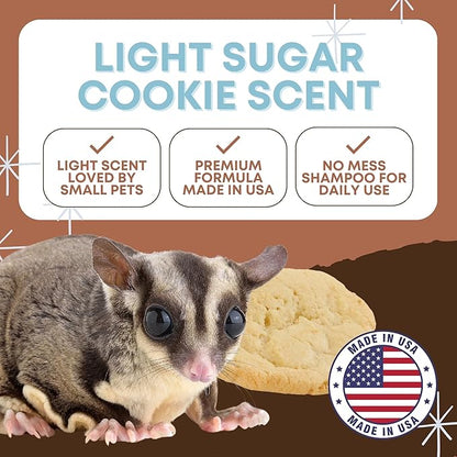Waterless Shampoo for Small Critters - 8oz Cruelty Free Dry Shampoo - No Rinse for Pet Ferrets, Guinea Pigs, Hedgehogs, Sugar Gliders, Rabbits & Hamsters (8 oz, Sugar Cookie Lightly Scented)
