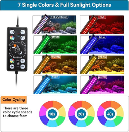 hygger Aquarium LED Light Fish Tank Full Spectrum Lighting with 24/7 Day-Night Cycle Mode & Auto On/Off Timer, 7 Color Options, Dimmable, Extendable Bracket for 48~54in Tank Plant Lights