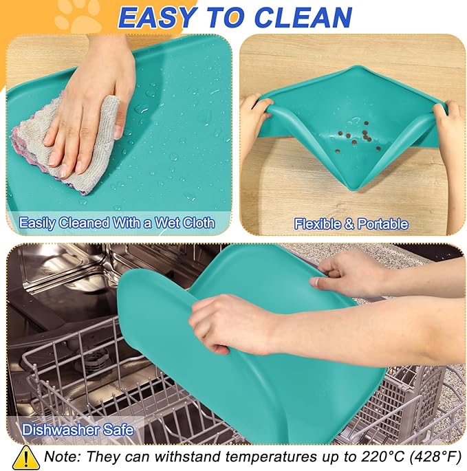 Silicone Pet Feeding Mat with Raised Edge for Food and Water, Dog Bowl Mats, Cat Bowls Placemat with High Lip for Floor Waterproof, Rubber Tray for Cats and Dogs 19 x 12 x0.7 Dark Turquoise