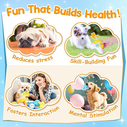 Irresistible Weather-Themed 20-Pack Squeaky Dog Toys Set for Small Dogs & Puppies, Included 16 Plush Toys with Vibrant Characters to Keep Them Busy & 4 Dog Bags