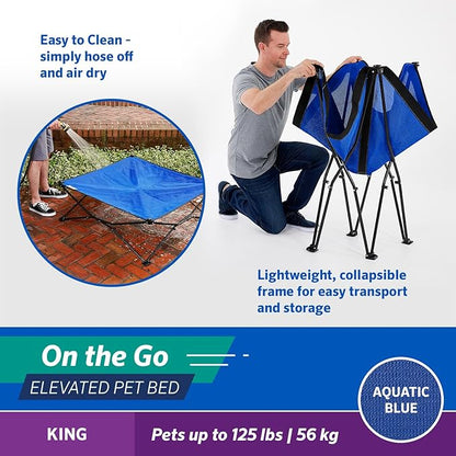 Coolaroo On-The-Go Elevated Dog Bed - Foldable Pop-Up Travel Dog Bed with Breathable, Moisture-Resistant Fabric, Carry Bag Included, Lightweight & Portable, Aquatic Blue, Extra Large